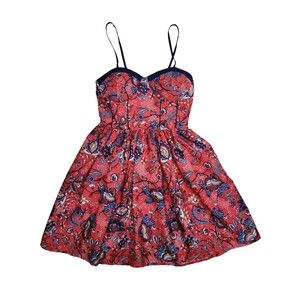 BOG Collective Dress Sz S Small Red Floral with Pockets Lightweight Princess Cut